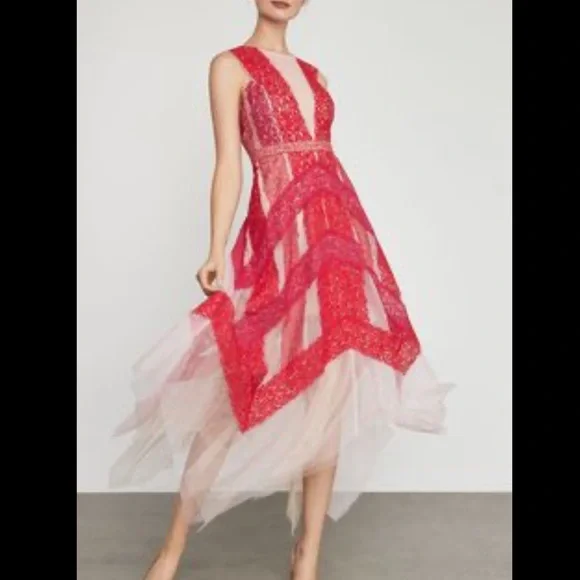 BCBGMAXAZRIA Lace & Tulle Illusion Midi Dress, 6 - Picture 6 of 9